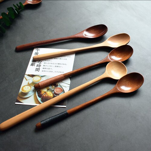 Japanese-style wooden long-handled wooden spoon for cooking, making soup, solid wood log large spoon, mixing spoon, household non-stick pot spoon