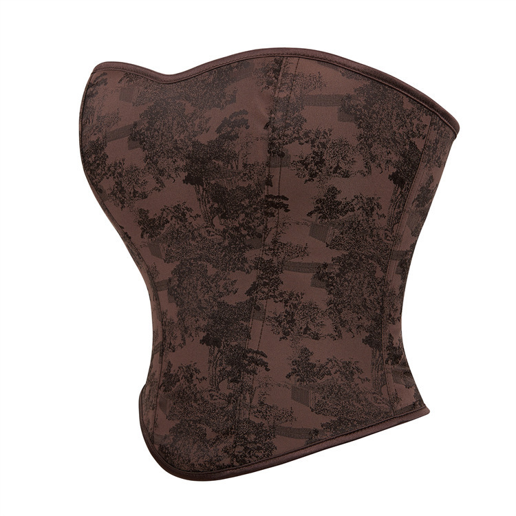 Nueva impresión de color café sin correa de hombros para limpiar el pecho de soporte de pecho para reunir cintura corte vestidos de forma Aliexpress suministro transfronterizo