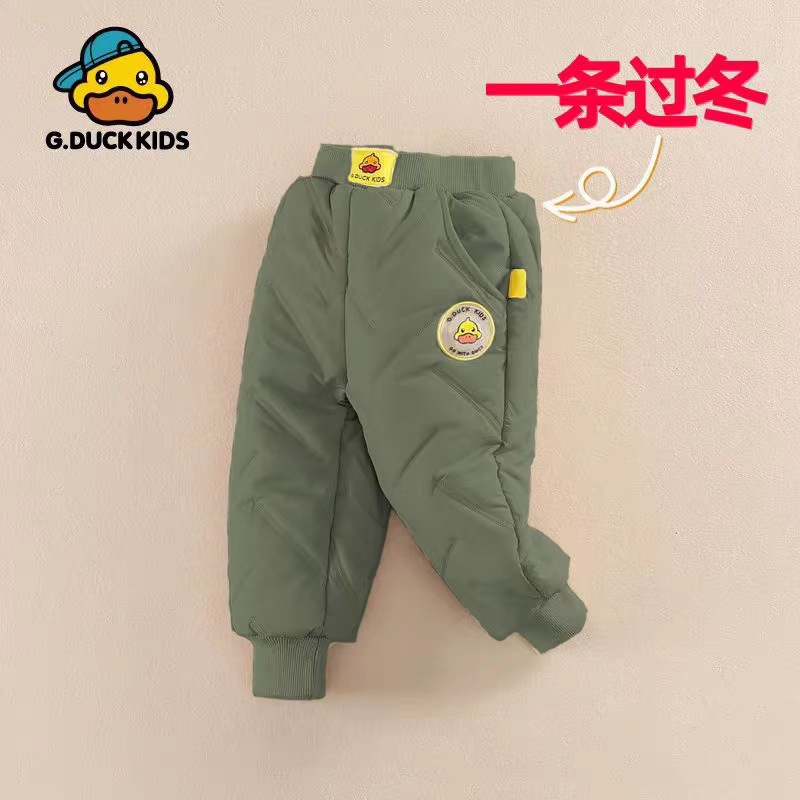 小黄鸭冬季新款加厚长裤儿童羽绒棉裤男女童宝宝裤子加厚加绒外穿