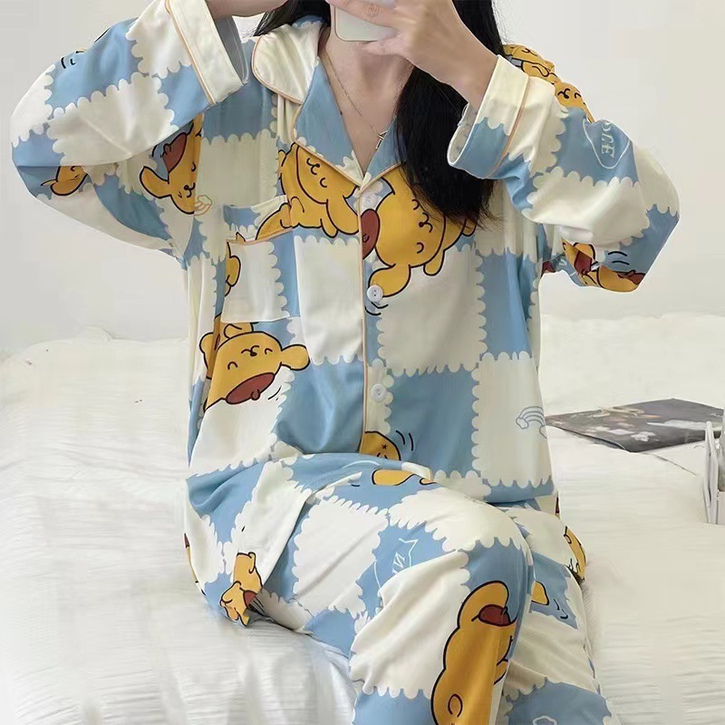 卡通甜美长袖长裤睡衣女士秋季新款牛奶丝可爱少女宽松开衫家居服|undefined