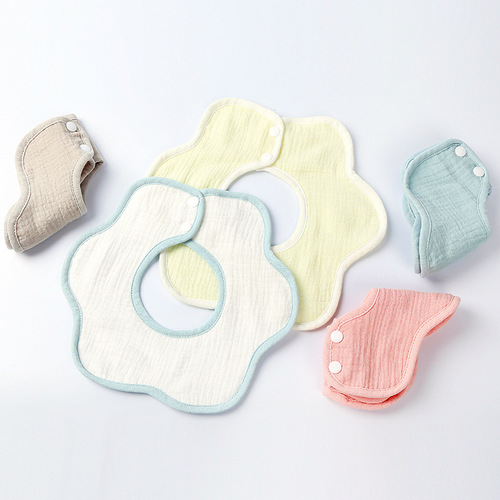 Crepe petal bib baby 360° rotating bib six-layer pure cotton gauze bib infant saliva towel