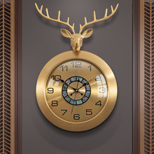 福鹿新中式钟表挂钟客厅家用轻奢风黄铜现代石英钟静音表挂墙时钟