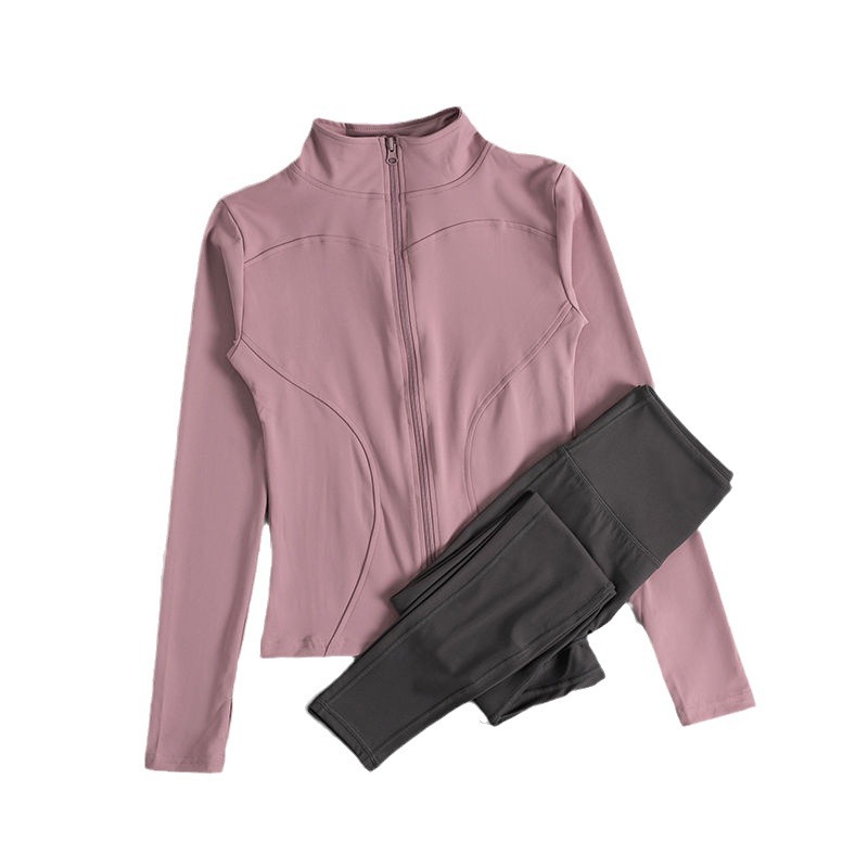 Vertical collar fitness suit women's autumn and winter professional morning running sports suit yoga suit autumn and winter 2024 new outdoor riding
