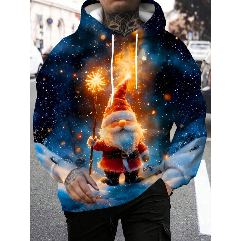 【3D】3D Men's New Long-Sleeve Casual Hoodie, Christmas Style Snowfield Santa Claus