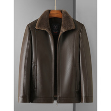 新款男士皮衣加绒加厚皮夹克中老年加大冬季皮毛一体爸爸保暖外套