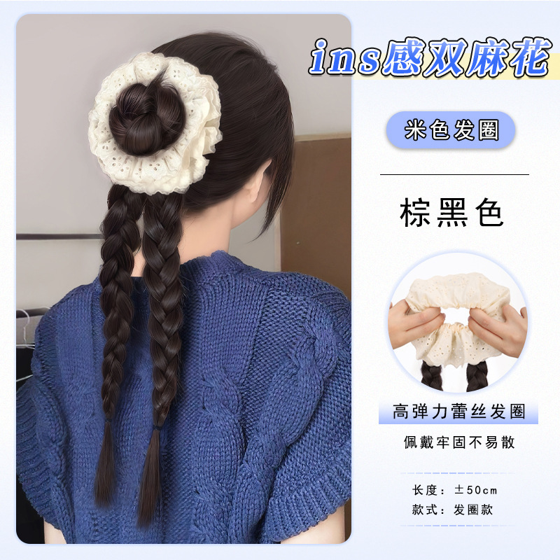 ウィッグ三つ編み女性用ヘアゴムレースダブルツイストハイポニーテールダブルブレイズロングブレイズローポニーテールグリッパーヘアアクセサリー|undefined