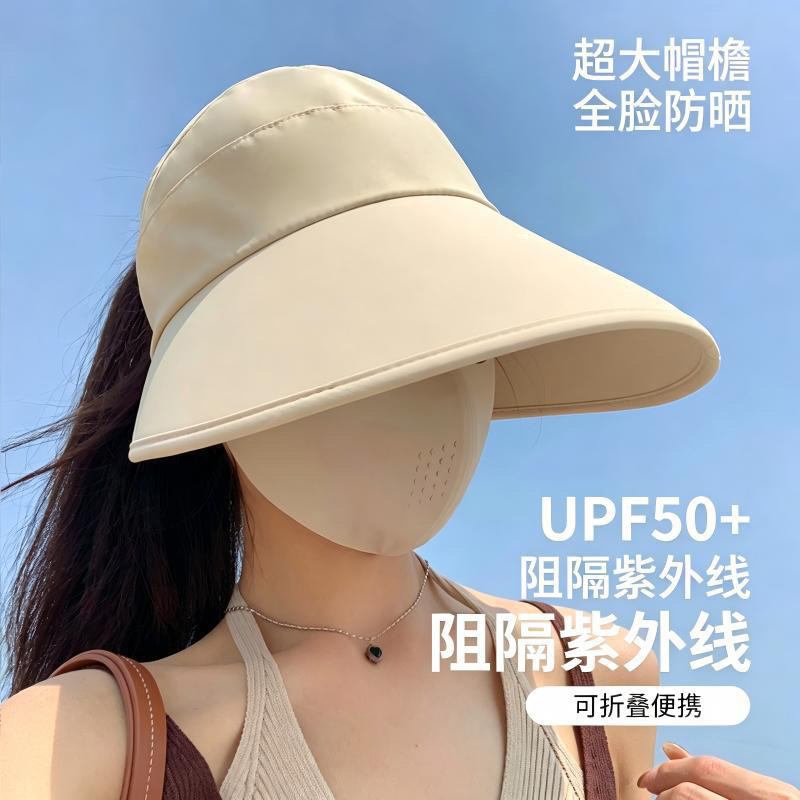Extra-Large Brim Sun Protection Hat for Women, Ice Silk Open-Top Sun Hat, Large Head Circumference, Oversized Duckbill Fisherman Hat Zhao Lu