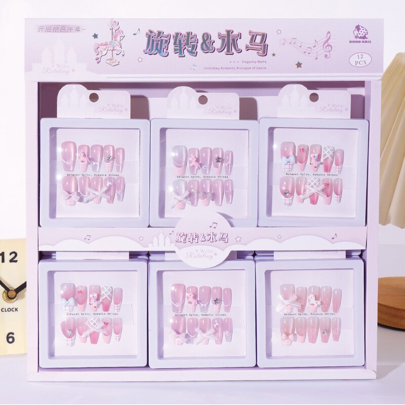 2026 Year of the Horse Wearable Nails New Cartoon Cute Fashion Wearable Nails Removable Nail Art Stickers Little Girls Gifts