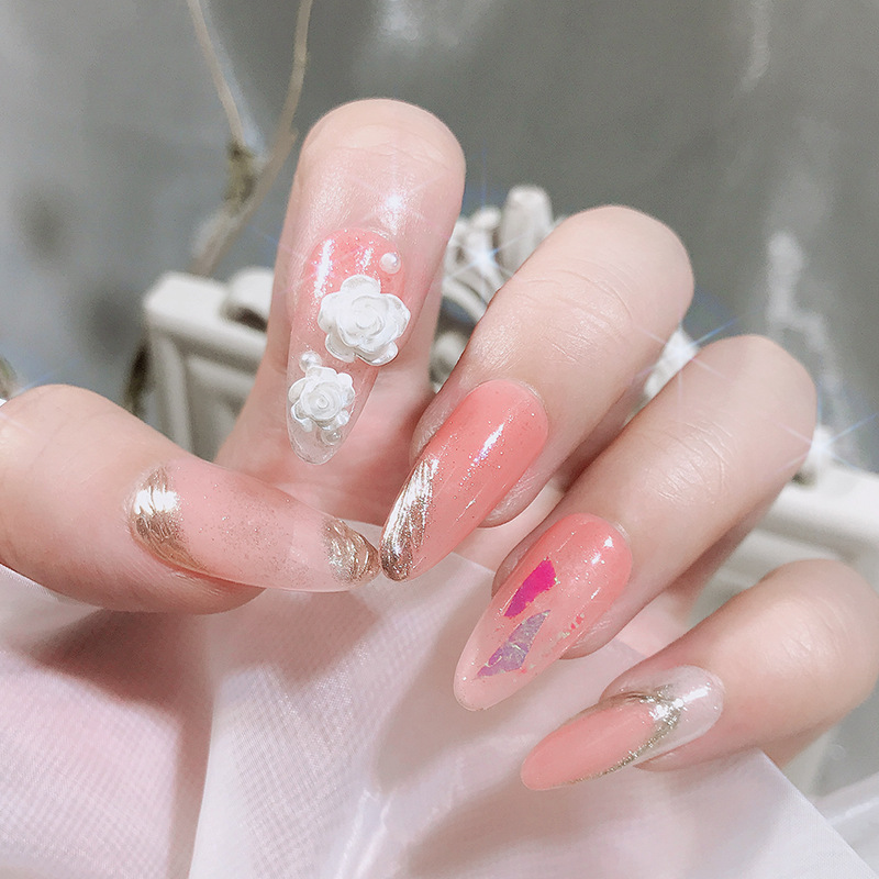 Japanese online popular white rose flower accessories three-dimensional manicure Camellia Pearl small flower nail decorations