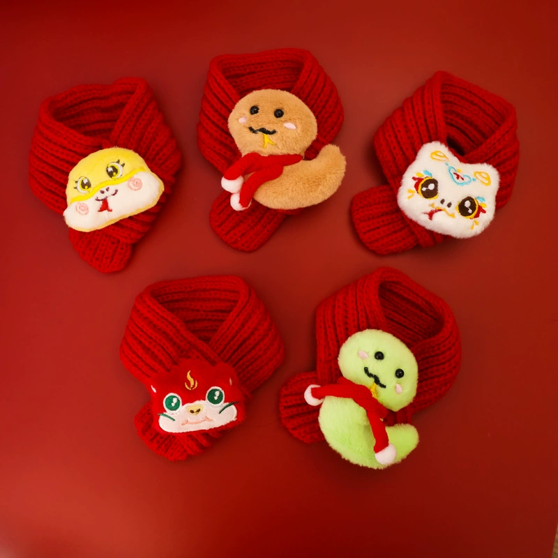 Домашние животные Новогодний шарф Год Змеи Весенний Фестиваль Кошки Собаки Новогодние Принадлежности Вязание Теплые Красные Змеиные Украшения