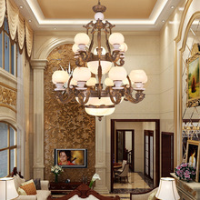 云石吊灯欧式客厅餐厅别墅复式楼大厅卧室2023新款纯全铜美式灯具