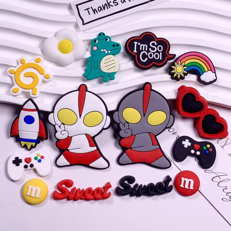 Cartoon Ultraman PVC Soft Adhesive Patch Decoration Mobile Phone Case Hole Shoes Buckle Handmade Material DIY Jewelry Accessories