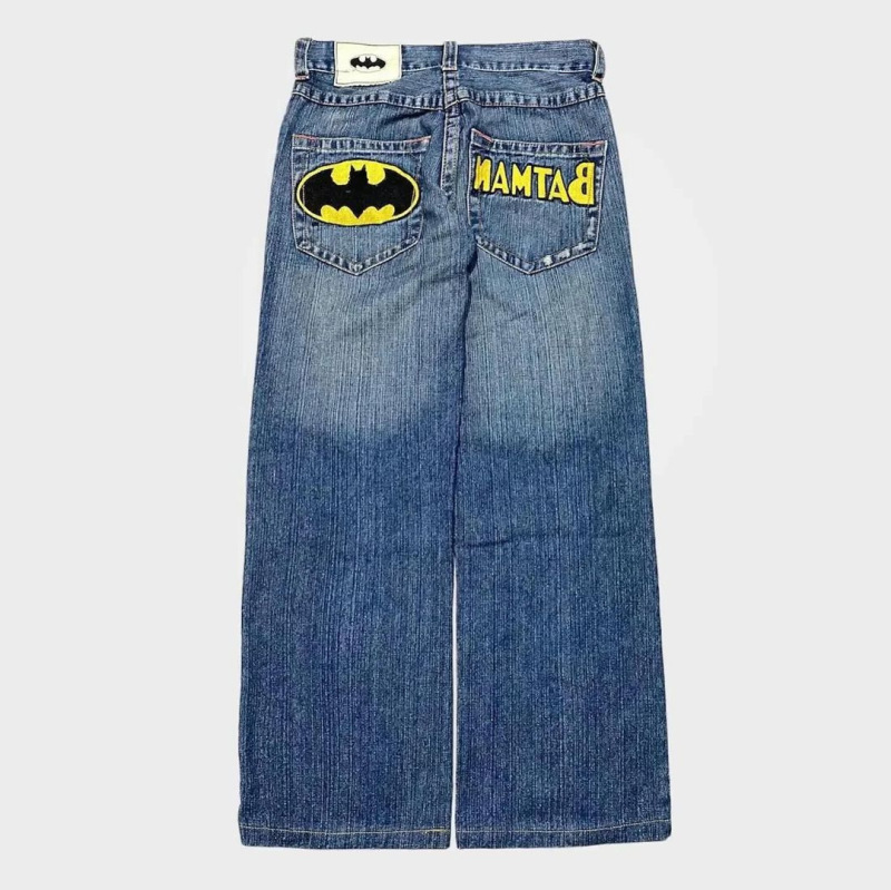 欧米のクロスボーダーy 2kレトロな原宿の街頭のアルファベットの漫画の刺繍のヒップホップのゆったりした広脚のジーパンの男女|undefined