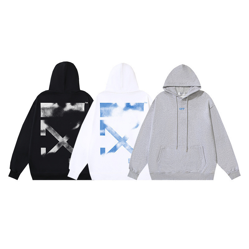 2025 Autumn and Winter New Ow Fuzzy Arrow Print Pattern Pullover Hoodie Unisex Wholesale