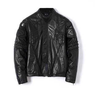 First layer oil wax cowhide collar retro distressed slim waist version short contrast color motorcycle jacket a generation of hair