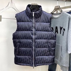 秋冬ダークパターンオールドフラワースタンドカラージッパーホワイトダックダウン入り新作メンズダウンベストメンズベストコート