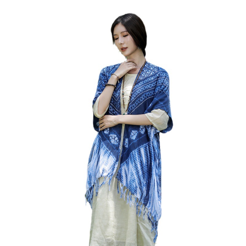Yunnan Lijiang bufanda de seda de viaje estilo étnico verano ligero tie-dyed protector solar Toalla de playa exterior chal decorativo para las mujeres