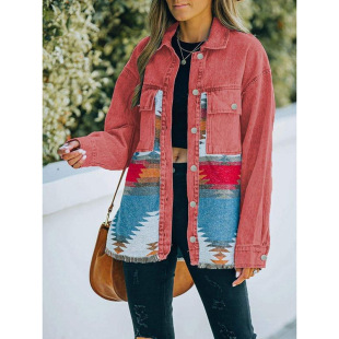 G 28638 Denim patchwork wool coat ţ��ƴ��ë������