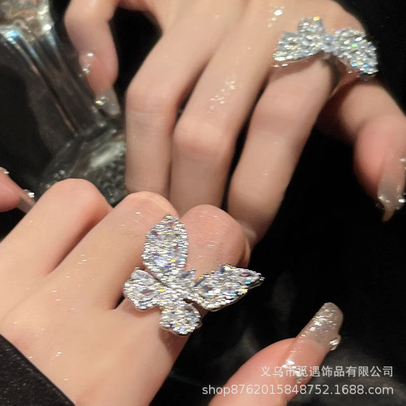 Full Diamond Zircon Butterfly Ring for Women, Niche Design, Fashionable Open Index Finger Ring, 2026 New Model, Light Luxury Exquisite Accessory Full Diamond Zircon Butterfly Ring for Women, Niche Design, Fashionable Open Index Finger Ring, 2026 New Model, Light Luxury Exquisite Accessory