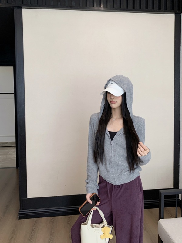 2025秋季新款百搭连帽灰色卫衣外套女装秋季宽松休闲裤长裤两件套|undefined