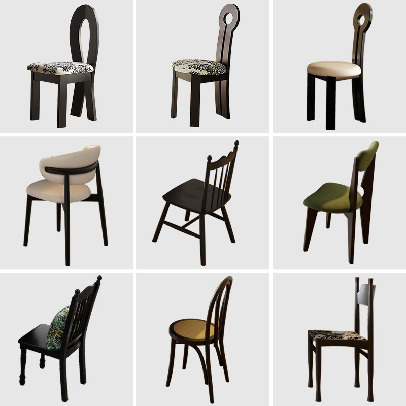 Black Backrest Chair Designer Mermaid Chair Antique Beautiful French Style Vintage Home Solid Wood Soft Bag Dining Chair