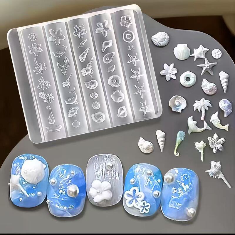 Popular Hawaiian Ocean Shell Starfish Plumeria Highly Transparent Nail Art Mold Internet Celebrity DIY Jewelry Silicone Mold