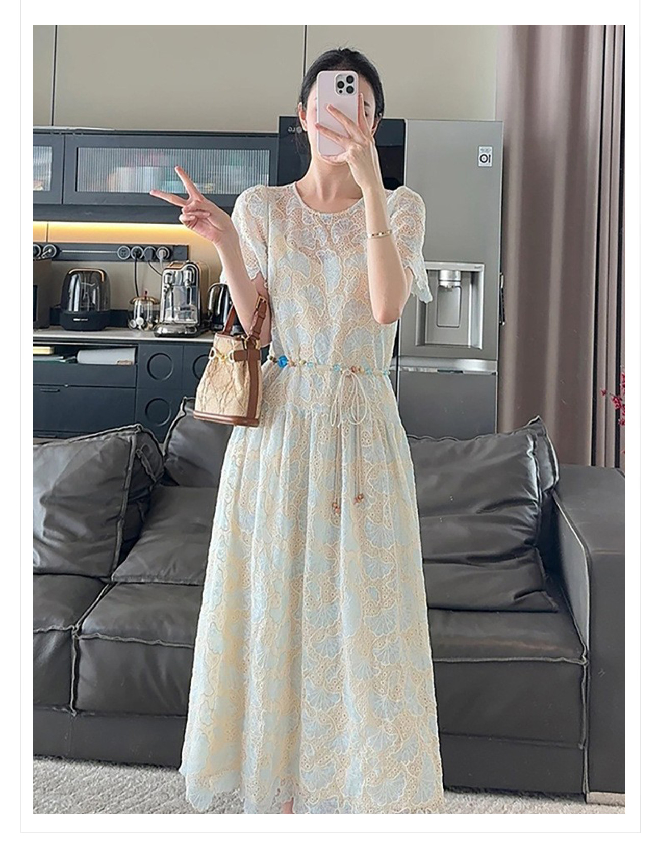 Đầm suông nữ midi phong cách Trung Hoa dáng rộng mùa hè ZX N4043 — bột màu xanh chi tiết 2