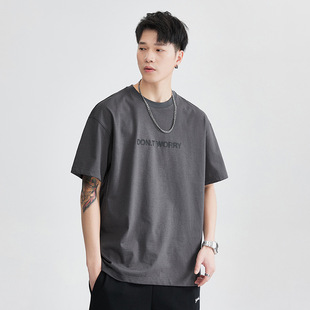 T3302 | Plus size men's summer New 260g heavy T-shirt men's loose plus size letter round neck short sleeve
