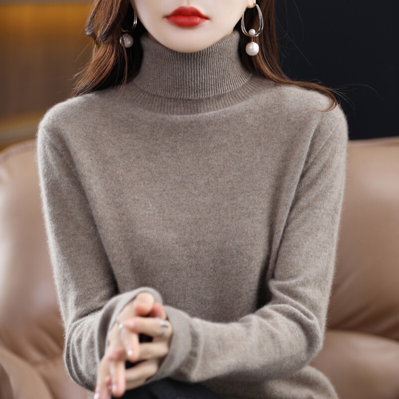 100% Wool Sweater Autumn and Winter New Style High-Neck Women's Sweater Knitwear Solid Color Long-Sleeve High Collar Loose Base Shirt 100% Wool Sweater Autumn and Winter New Style High-Neck Women's Sweater Knitwear Solid Color Long-Sleeve High Collar Loose Base Shirt