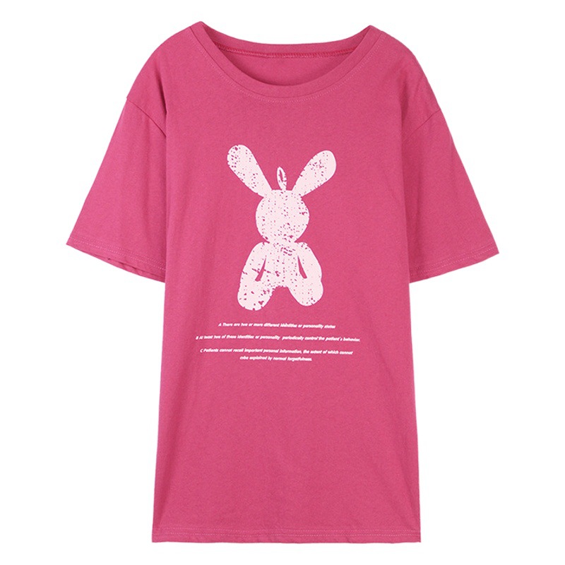 Verano de media longitud suelta novias camisa de fondo de dibujos animados de las mujeres ins cuello redondo más tamaño Camiseta de manga corta top de las mujeres ropa de mujer