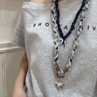 New Trojan Horse Sculpture Coin Necklace Cowboy Handmade Braided Necklace Pony Pendant Niche Ins Sweater Chain for Women