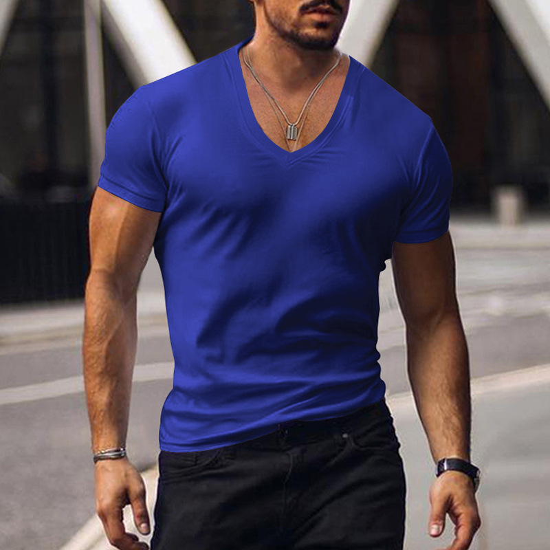 2024 Men's R cotton top summer V-neck solid color large casual T-shirt short sleeved new_voghion.com