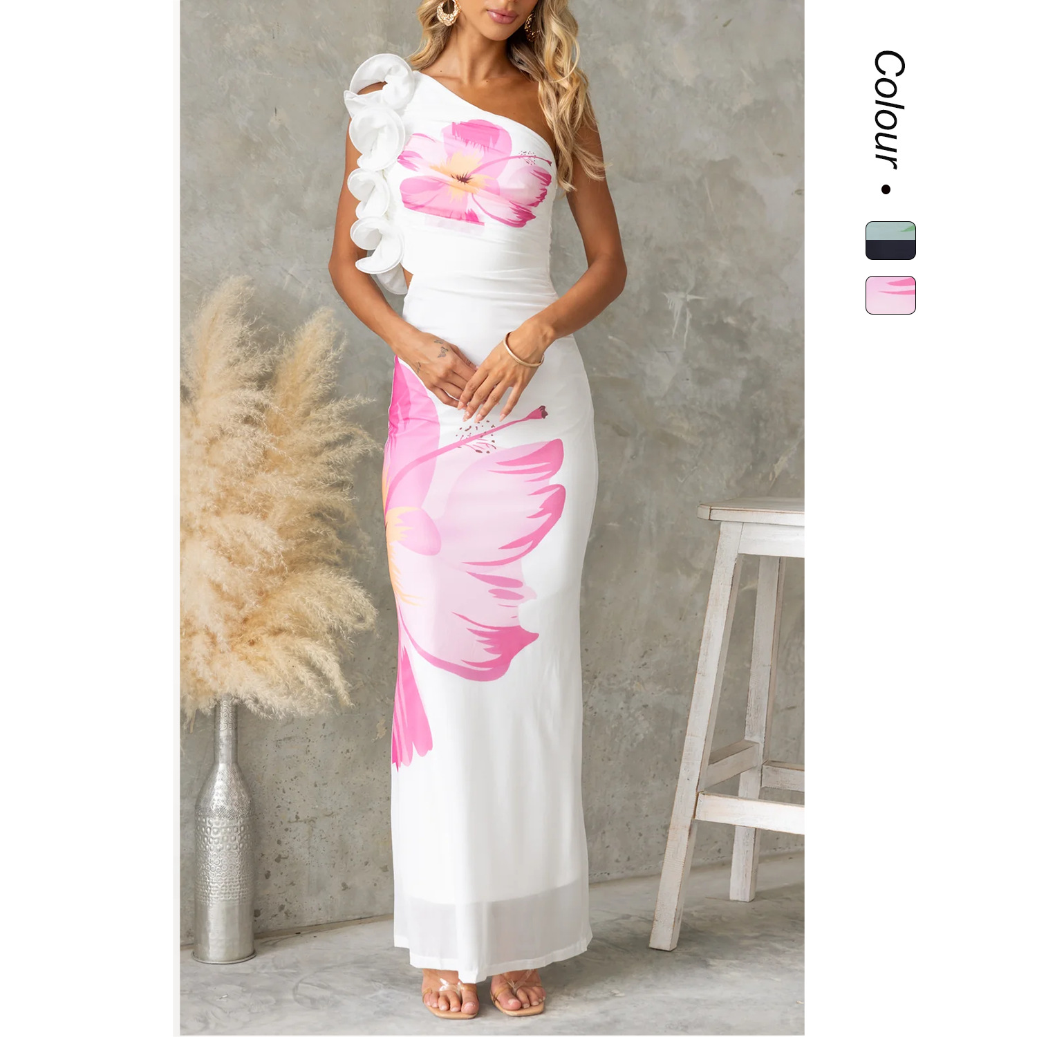 现货25年夏季新款亚马逊欧美外贸跨境时尚单肩修身连衣裙-88259