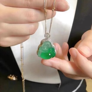 Ice Treatment Jade Jade Buddha Pendant Guanyin Floating Flower Emperor Green Jade Laughing Buddha Pendant Jade Ruyi Jade Pendant Necklace