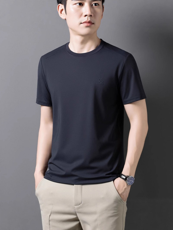 ラウンドネック夏メンズ半袖新しいルーズトレンディカジュアル半袖ファッションアイスシルククールメンズTシャツドロップシッピング|undefined