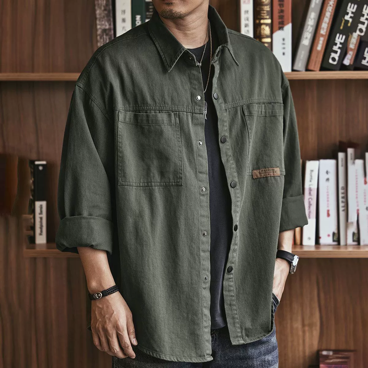 Retro demi-season shirt, jacket for leisure, American style, oversize
