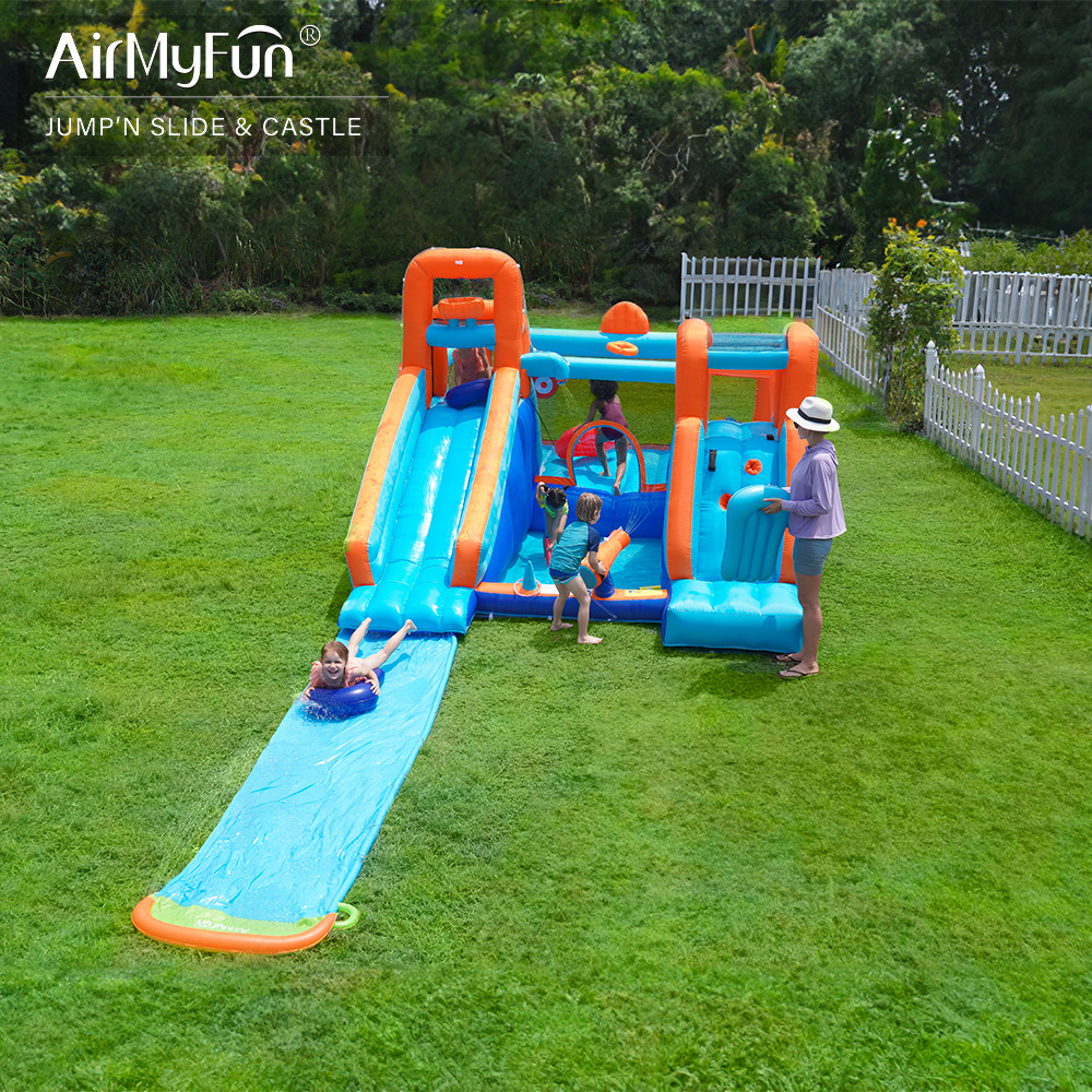 AMF | Castillo inflable para el hogar, parque infantil de rociado de agua, interior y exterior, tobogán de rociado pequeño para el hogar, castillo de salto