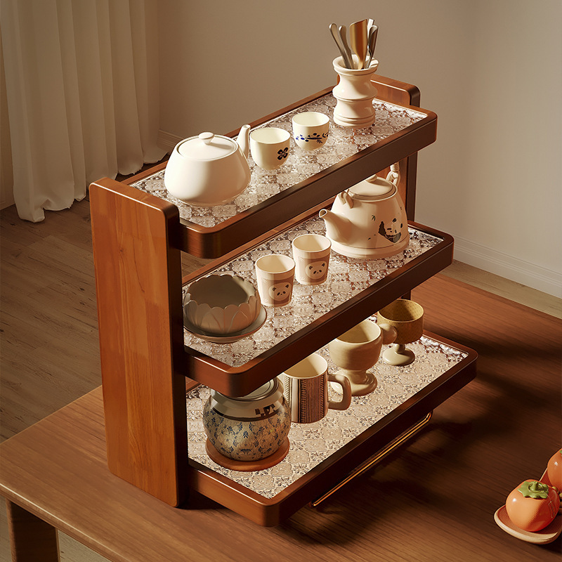 Portavasos de madera maciza Porta de almacenamiento de tazas multicapa Juego de té retro Porta de almacenamiento de tazas de té Porta de almacenamiento de tazas de café Porta de almacenamiento de tazas de agua