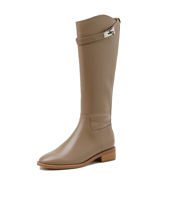 Botas de mujer nuevas botas largas hasta la rodilla botas altas de otoño e invierno botas rectas tacón grueso hebilla de cinturón botas de caballero 272-6