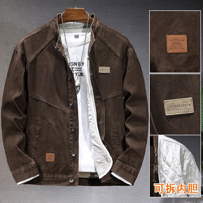 Men's autumn and winter padded denim jacket, American-style trendy brand, retro loose-fit outerwear, fleece-lined and thickened, with detachable lining Men's autumn and winter padded denim jacket, American-style trendy brand, retro loose-fit outerwear, fleece-lined and thickened, with detachable lining