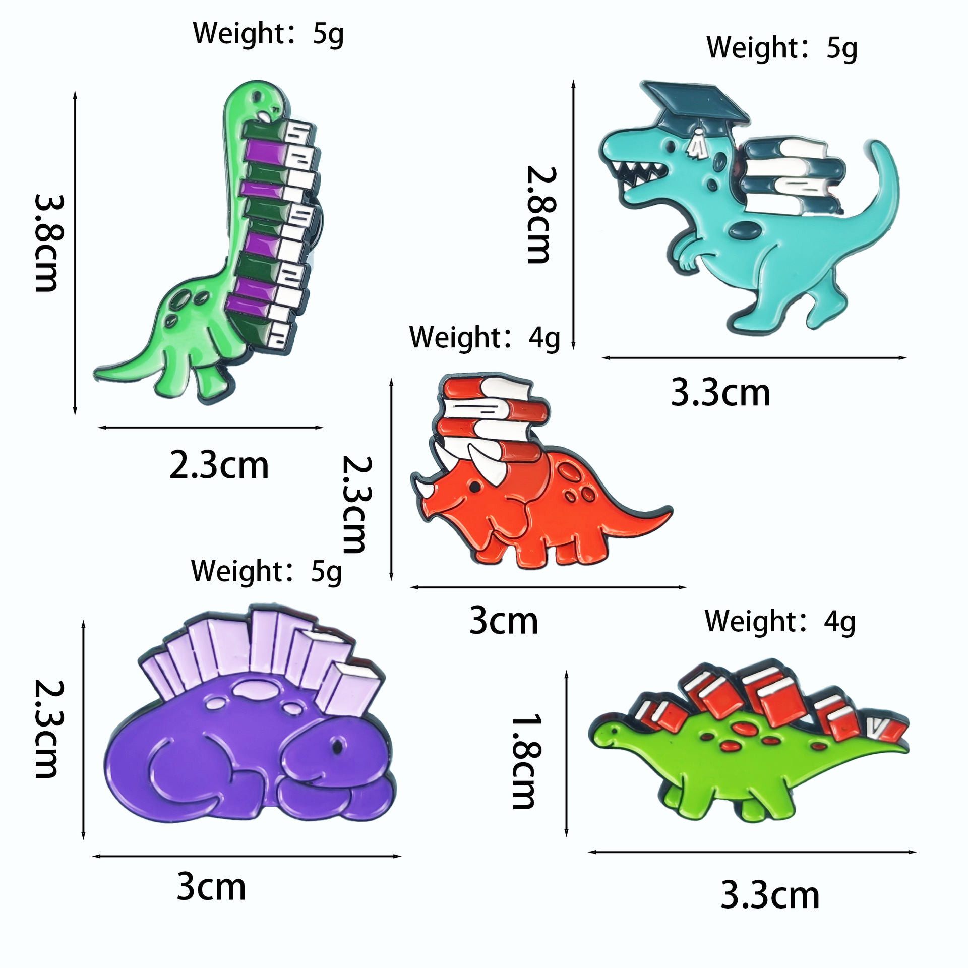 Insignia de broche de aceite de gota de aleación de dibujos animados, joyería europea y americana transfronteriza, lindo dinosaurio, aprendizaje, accesorios de libro, broche en stock