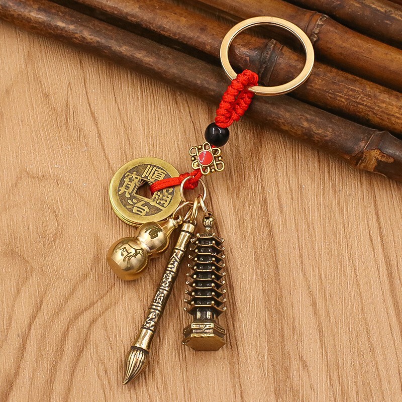 真鍮干支回転ダブル貔貅ひょうたんキーホルダー車の金属小さな中国風のキーペンダントアクセサリー卸売|undefined