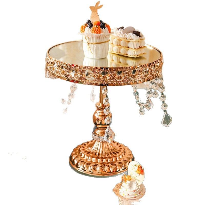Bandeja de pies altos de lujo ligero de hierro forjado de estilo europeo, descanso para el té de la tarde, mesa de postres, estante de punto, sala de modelos de metal, estante de exhibición, decoración image 6