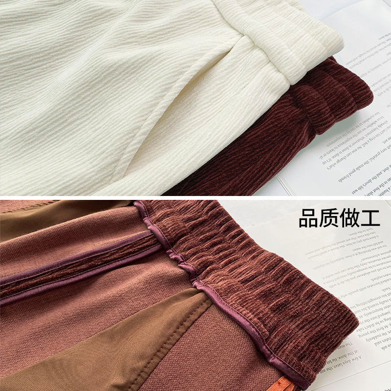 CHENILLE 와이드 레그 바지 여성의 가을 및 겨울 착용 두꺼운 DAGGING 하이 엔드 CORDUROY 느슨한 유럽 버전 플러스 사이즈 유행 시미 터 바지