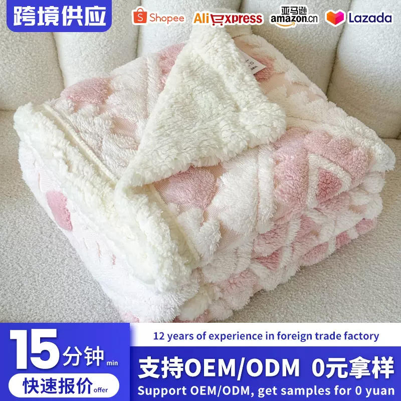 新款轻奢阳离子提花镂空塔芙绒羊羔绒保暖午睡双层毛毯办公室盖毯