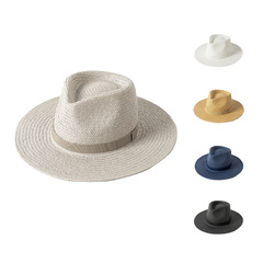 Spring and Summer New Style Fashion Casual Woven Wide Brim Paper Grass Jazz Hat for Women Outdoor Beach Travel Sun Hat