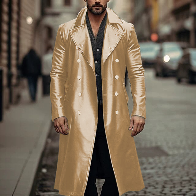 2024 European and American plus size long leather trench coat men's double-breasted performance leather coat COS leather coat dff03-tep95