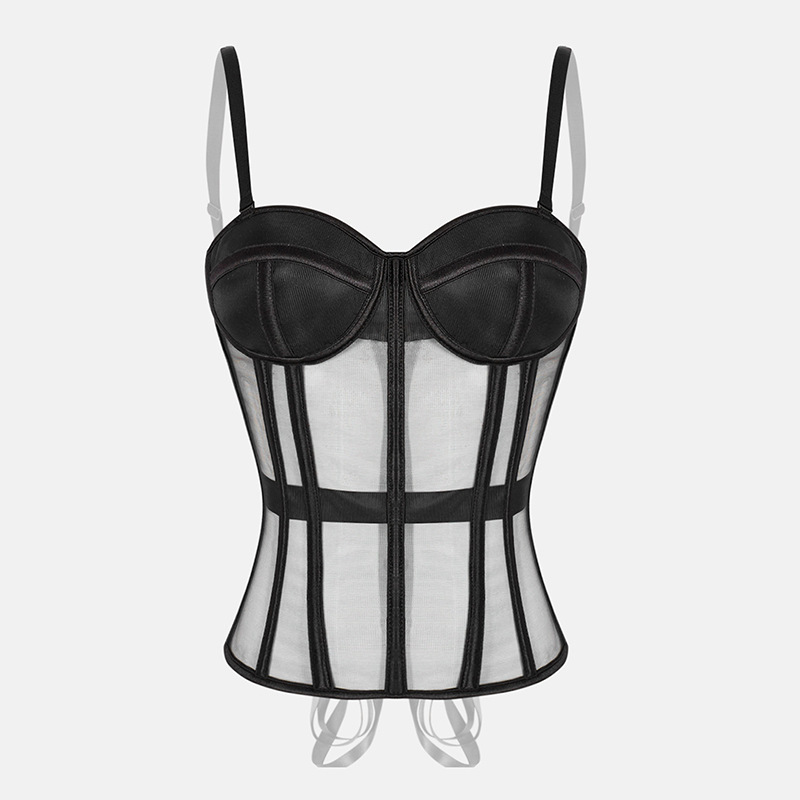 Cross-Border Mesh Elastic Slimming Sexy Fishbone Bra Camisole Mesh Tube Top Slim Wrap Vest Strap Top