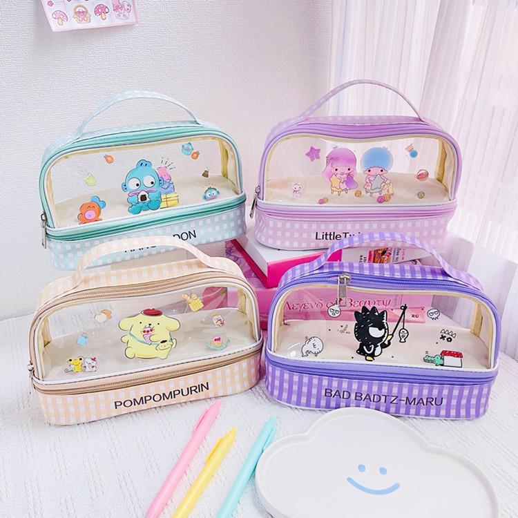 Nuevo de gran capacidad transparente de doble capa caja de lápiz portátil cremallera bolsa de almacenamiento bolsa de cosméticos coolomi Pacha perro papelería bolsa