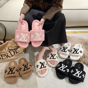 New Embroidered Mao Mao Slippers Women's Autumn and Winter Thick Bottom Slides Fashionable All-match Western Style Home Wear